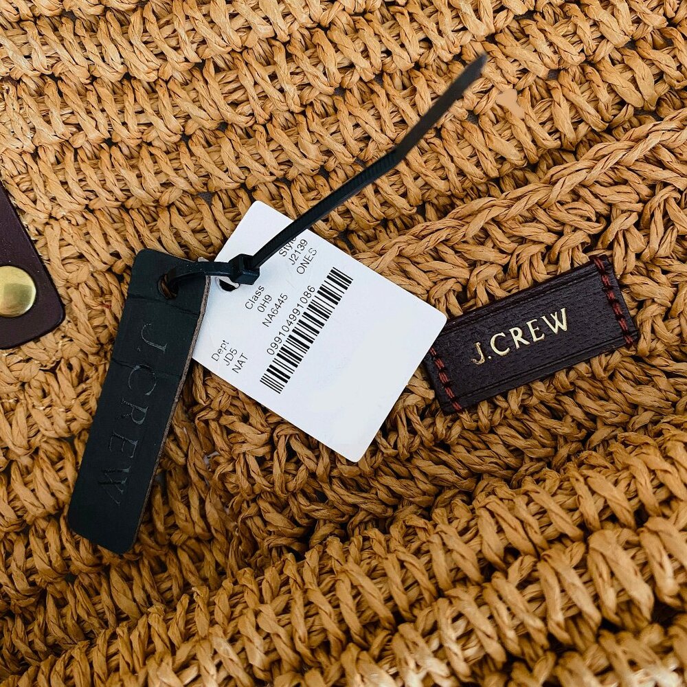 NWT J. Crew Woven Straw Market Tote Bag With Leather Handles and Gold Hardware - Picture 6 of 6